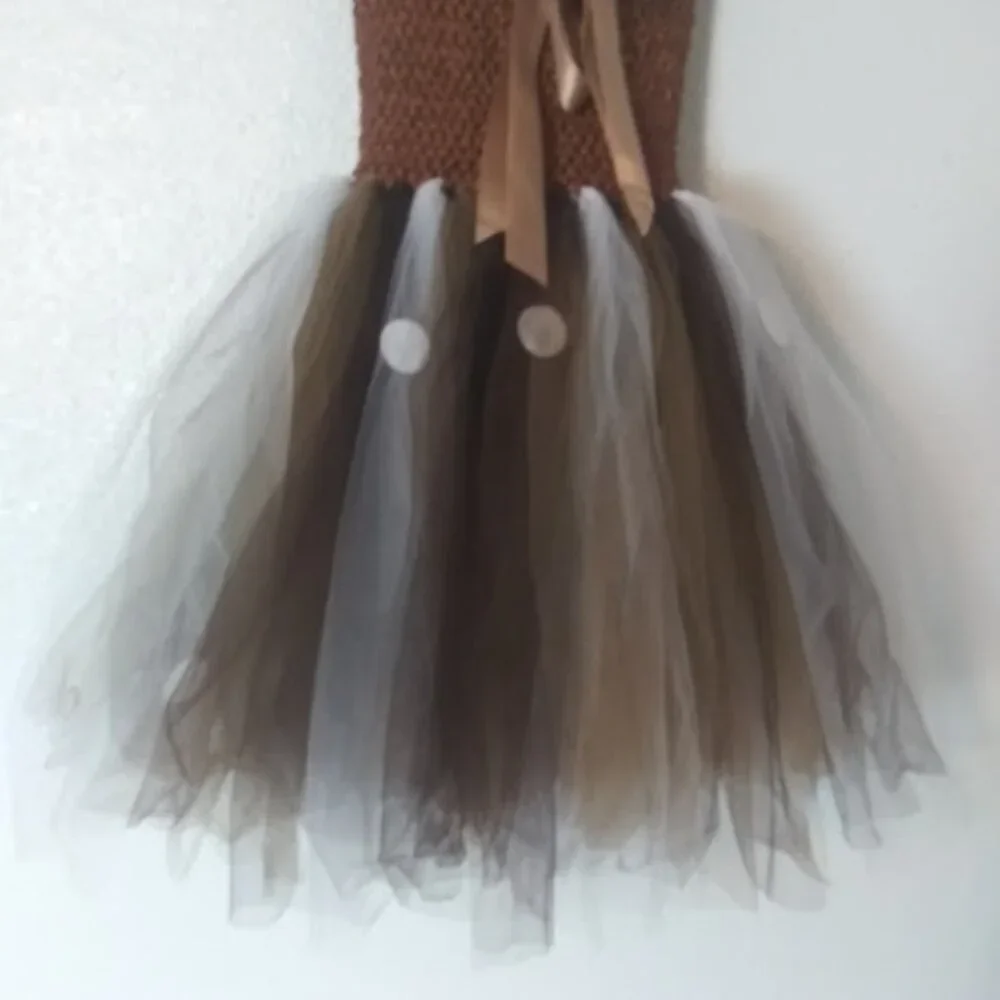 Deer costume girls size 6-10 brown, white and pink tutu dress with headband